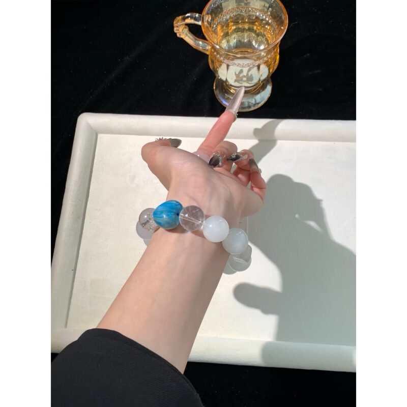 Clear Quartz & White Phantom Quartz Lacquer Bead Crystal Bracelet
