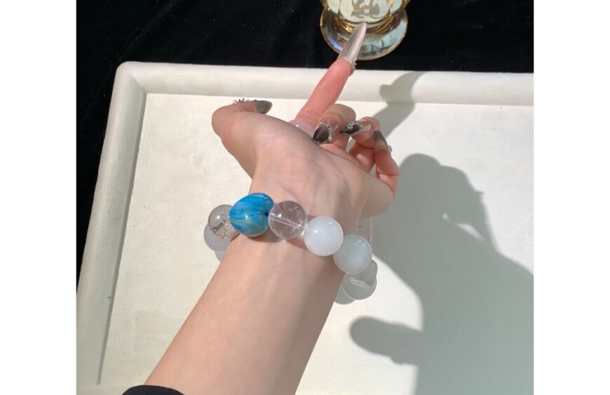 Clear Quartz & White Phantom Quartz Lacquer Bead Crystal Bracelet6