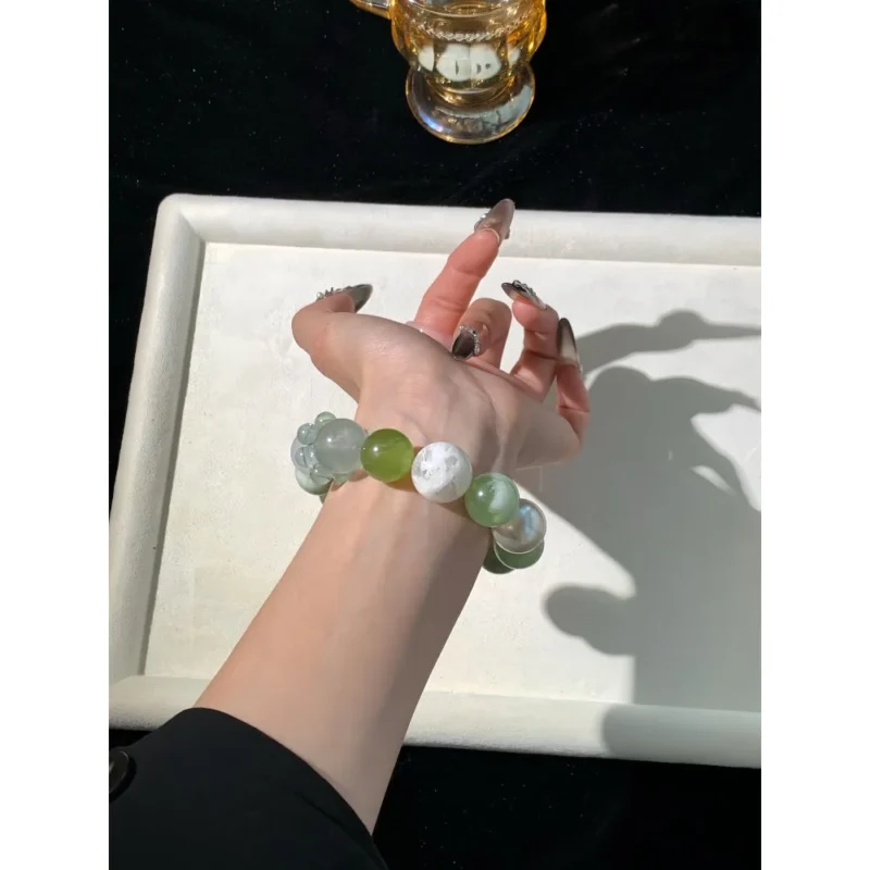 White Snow Phantom & Green Crystal Jade Crystal Bracelet